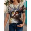Funny Women's T-shirt Cat Graphic Print Summer Round Neck Short Sleeve Top Outdoor Casual Female Oversized Clothing