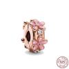 New 925 Sterling Silver Rose Girl Boy Pink Sparkle Spacer Clip Charm Bead Fit Original Fashion Bracelet DIY Jewelry for Women
