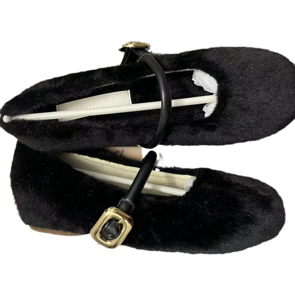 Туфли Мэри Джейн на плоской подошве в сказочном стиле, пушистые женские туфли, новинка осени и зимы 2025 года, теплые плюшевые туфли