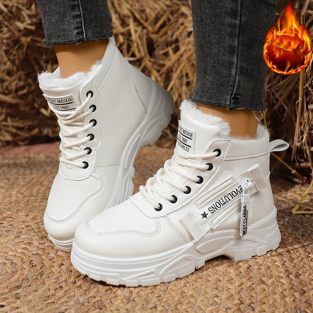 Женские зимние ботинки Дизайнерские повседневные высокие кроссовки Женские 2025 Новые зимние плюшевые теплые ботинки Удобные спортивные ботинки на шнуровке Женские