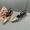 Fashion Beautiful Designer Med Heel Hollow Out Pointed Toes Golden Silver Sandals 2025 Summer Slingbacks Shoes Fashion Sandalias