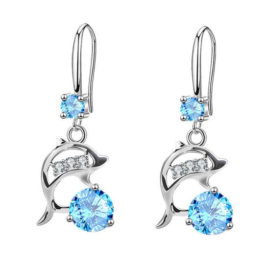 1 Pair Korean Style Hook Earrings Dolphin Design Shiny Rhinestones Drop Earrings Women Mid-length Earrings