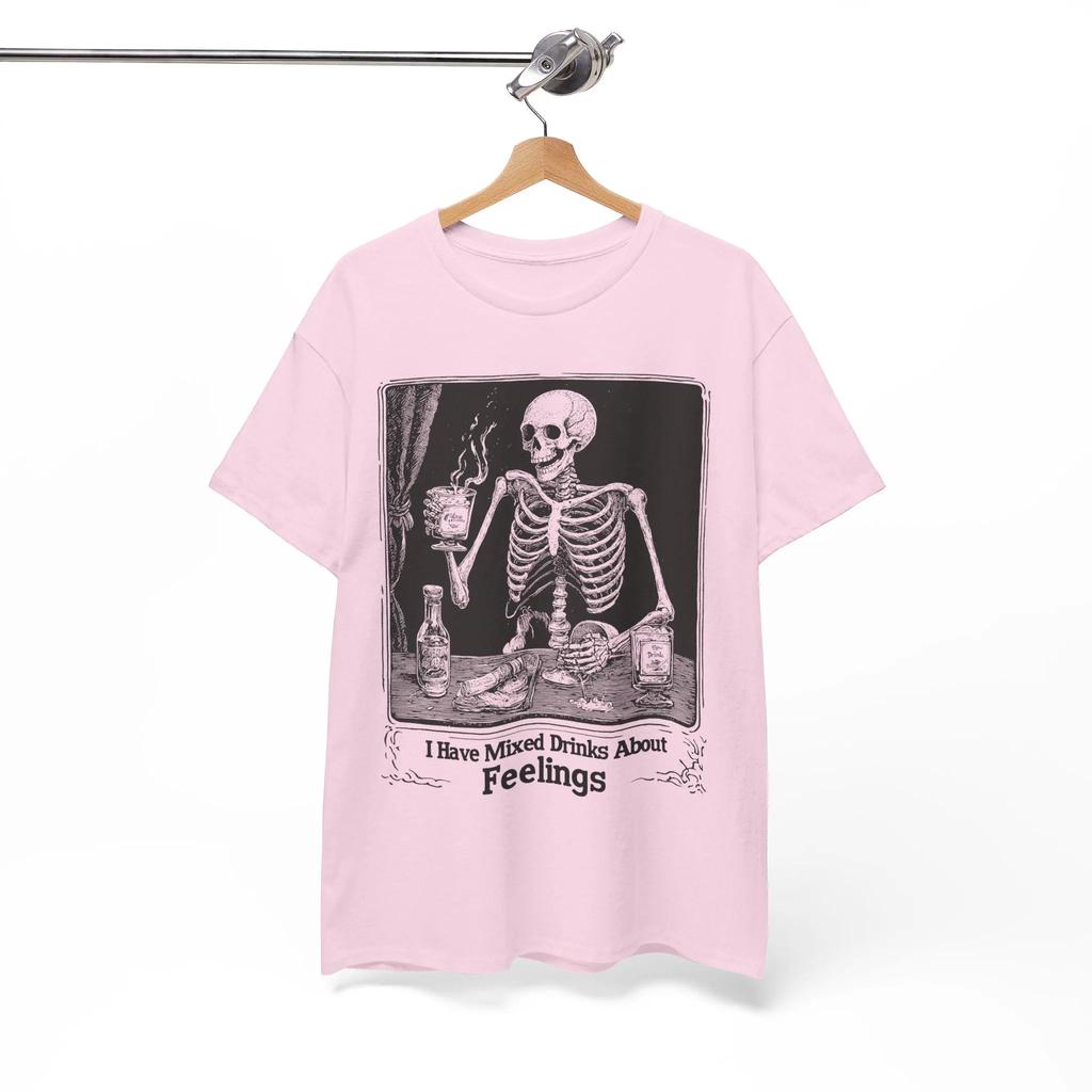 Skeleton Drinking Party Shirt Funny Mixed Drinks Graphic Tee Humor Shirt for Halloween Sarcastic Feelings T-Shirt Men Clothing