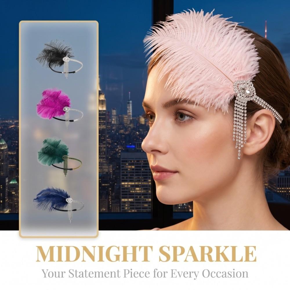 Vintage Feather Headband Retro Gatsby Headpiece Accessories Flapper Headband Wedding