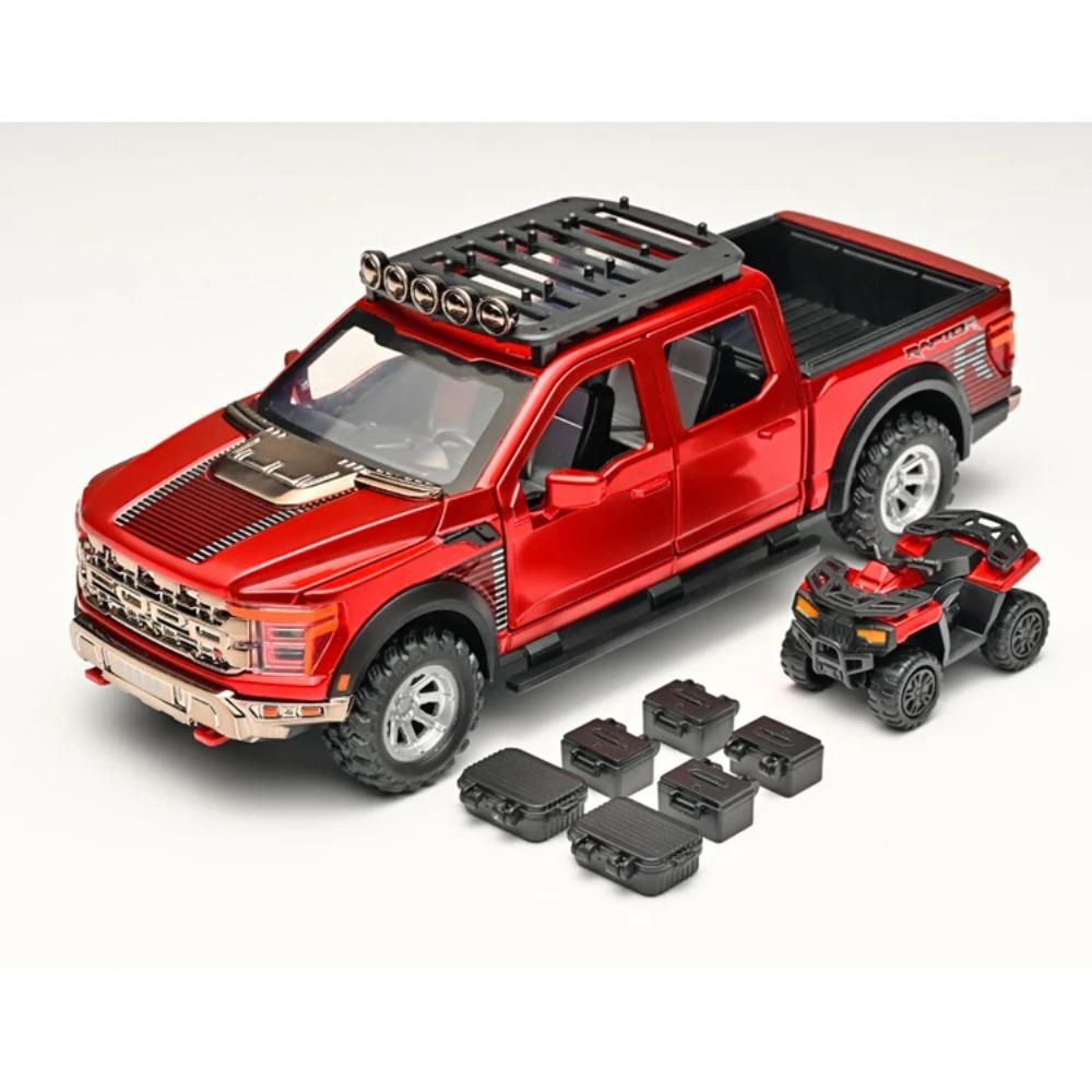 Масштаб 1/24 Пикап Ford Raptor F-150 Модель автомобиля из сплава Симуляция Внедорожник, Подарок для мальчика, Звук и свет Детская игрушка Украшения