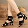 Ethnic Style Embroidered Women's Shoes Open Toe Zipper Large Sandals