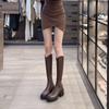 Women's Thick Heel Long Boots Winter Soft Leather Knee-high Boots Fashion Female Plus Thin Fleece Square Heel Zipper Knight Boot