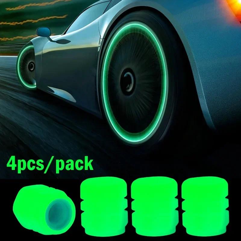 Luminous Fluorescent Valve Caps - Glow-in-the-Dark Car, Motorcycle & Bike Tire Valve Plugs (Decorative Hub Covers)
