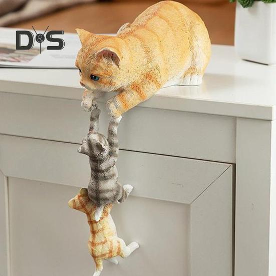 Скульптура из смолы кошки, фигурка кошки-мамы и котят, украшение на край стола, статуэтка кошки для дома, спальни, детской комнаты, декор
