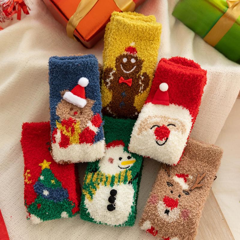 5/10 пар Удобные Повседневные Осенне-Зимние Утолщенные Рождественские Носки для Женщин Домашние Теплые Носки из Кораллового Флиса Милые Мультяшные Носки до Колена Напольные Носки