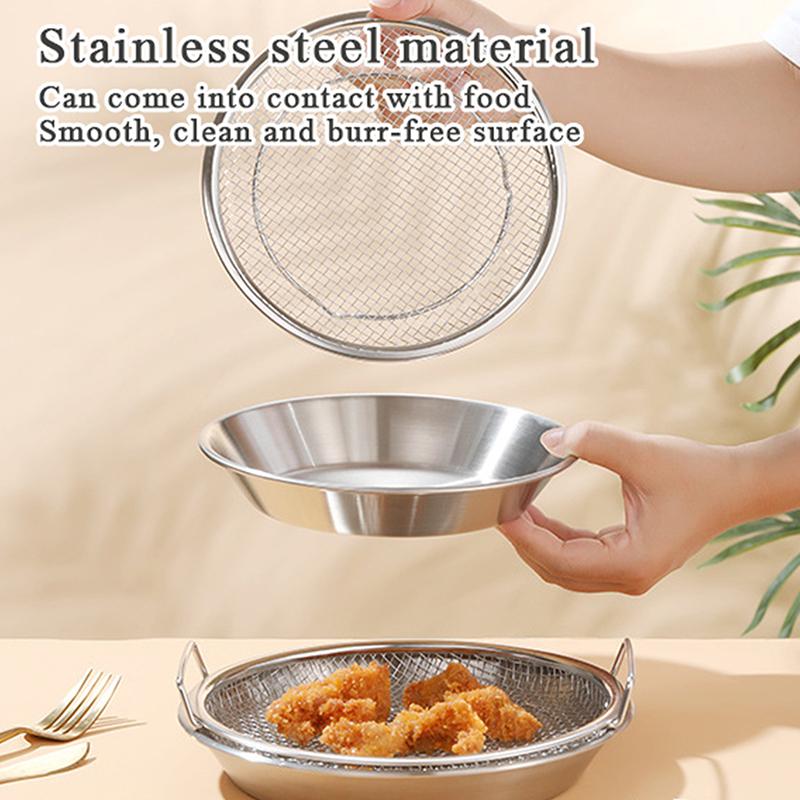 Stainless Steel Round Drain Tray Oven Safe Nonstick Oil Draining Baking Pan for Low Fat Cooking Meals