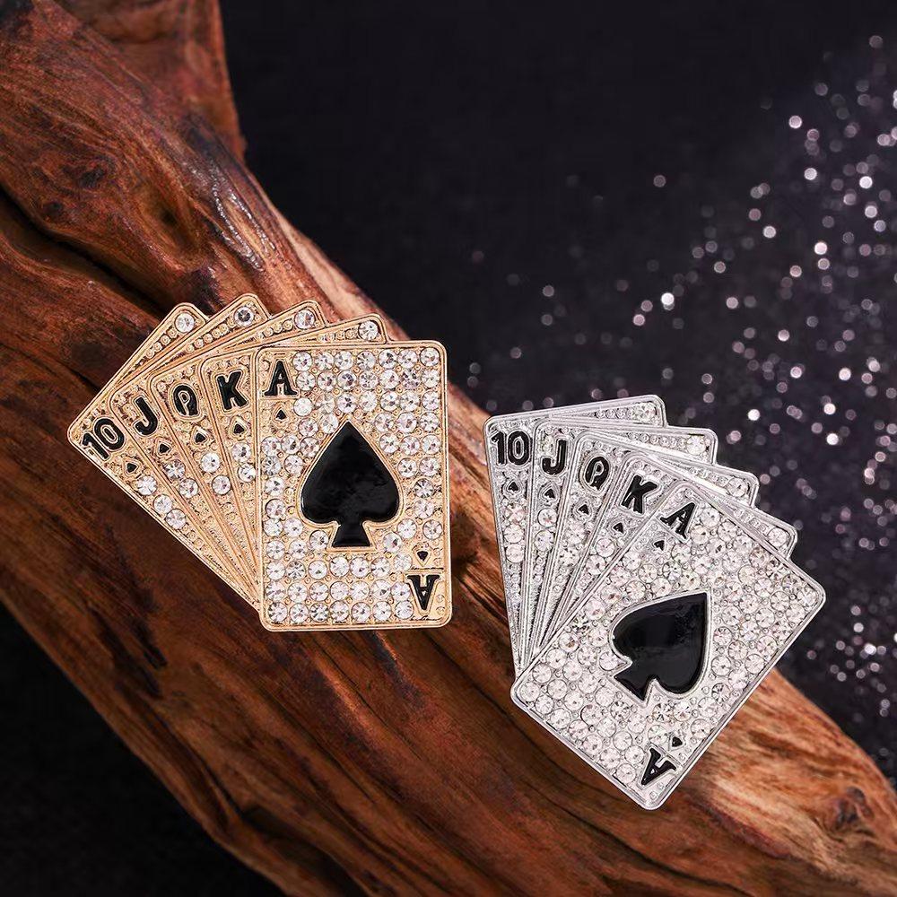 Hot Selling High-End Corsages Metal Pin Poker Card Flush Brooch in Zinc for Men's and Women's Suits Lapels Lapel Pins