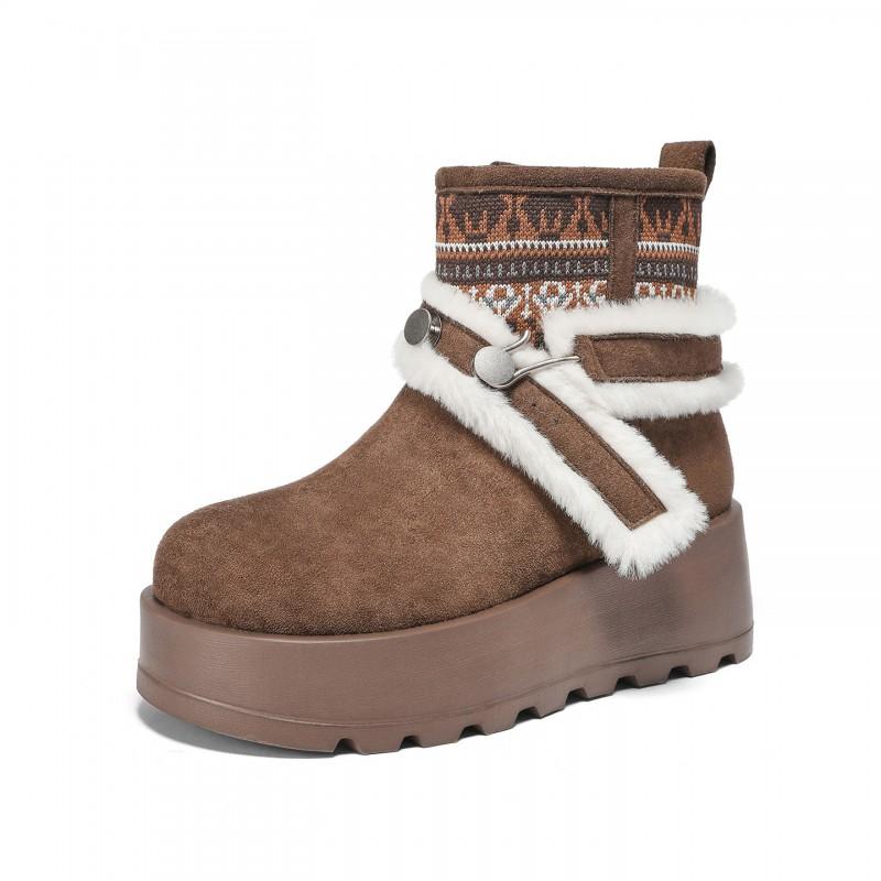 Womens Winter Warm Faux Fur Lined Short Snow Boots Thick Sole Comfortable Slip-On Casual Flat Boot