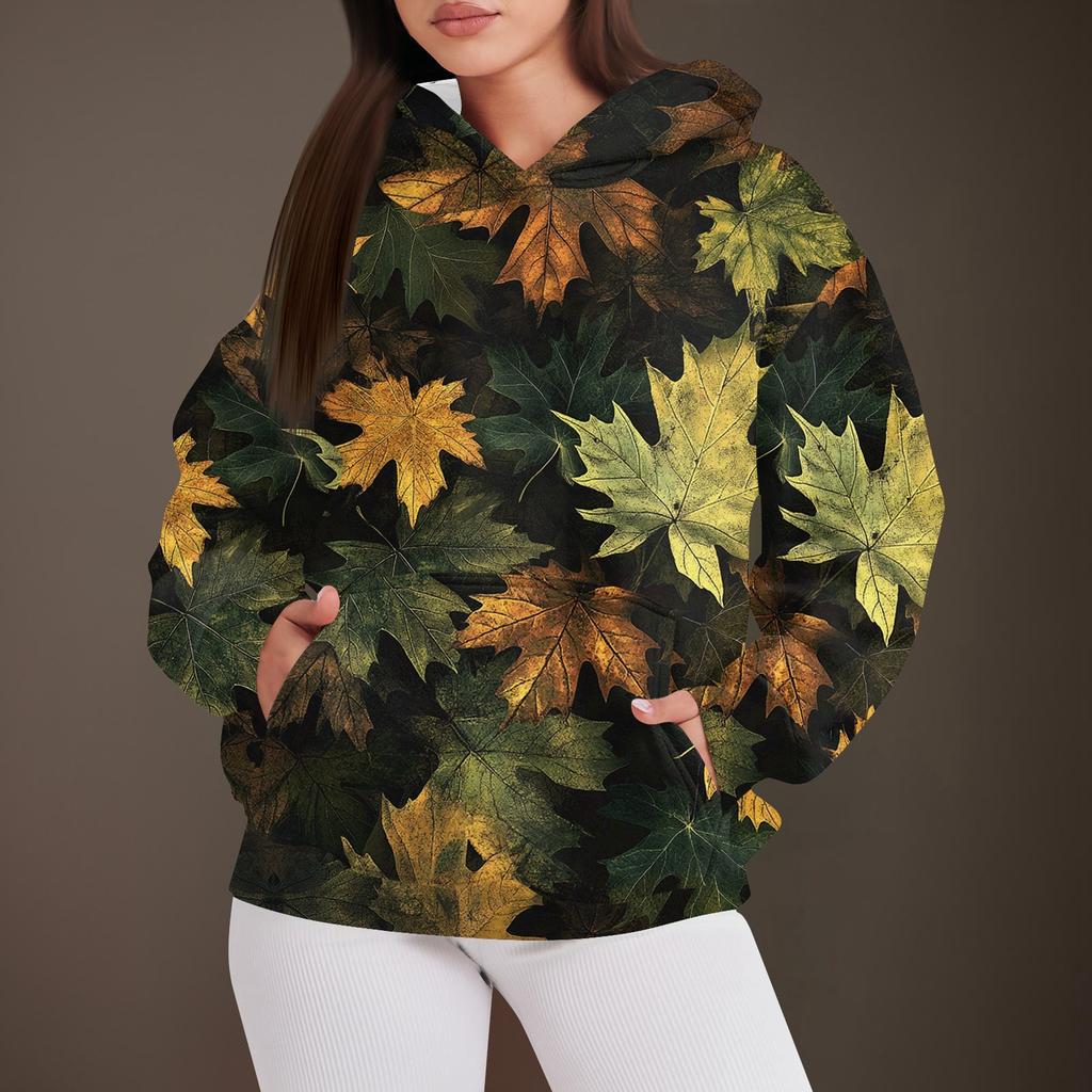 Women's Fashion Casual Pullover Hooded Sweatshirt  Printed Long Sleeve Sweatshirt