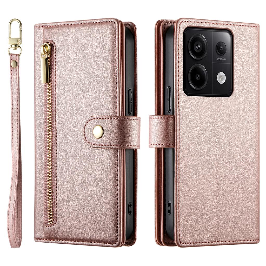 Кожаный чехол-кроссбоди для Xiaomi Redmi Note 15 14 13 12 Pro Plus 14C 13C A3 A5 С молнией, ремешком, слотами для карт, карманом-кошельком