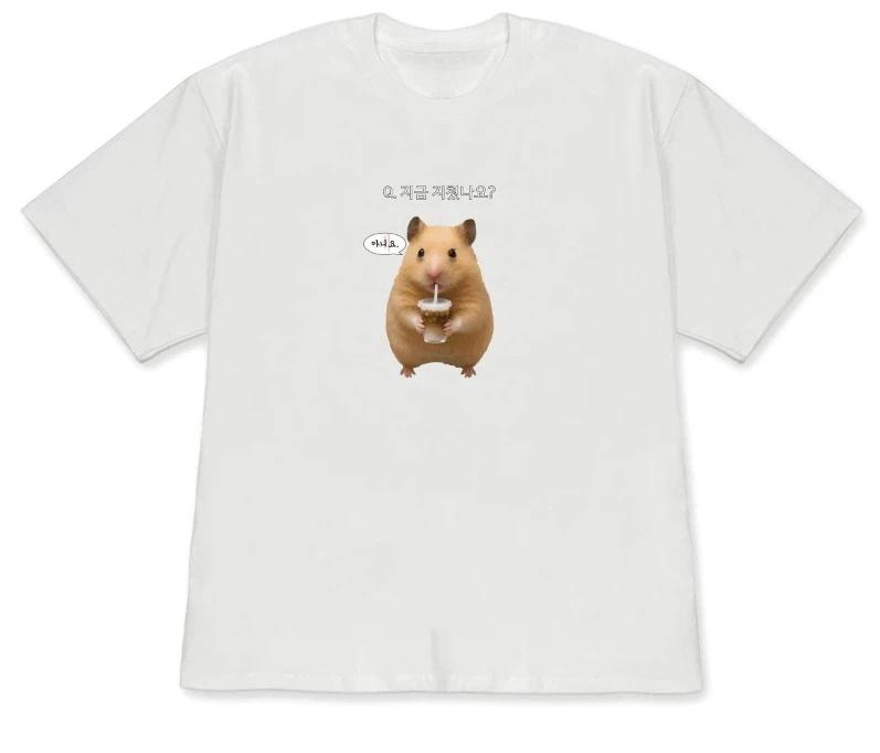 Versatile Korean Lucky Hamster ShortSleeved Printed TShirt Top Unisex Cute Kawaii Hamster Meme Graphic Casual Streetwear Y2k