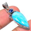 Natural Republic Larimar, Kyanite 925 Solid Sterling Silver Pendant 1.58" Z7j61