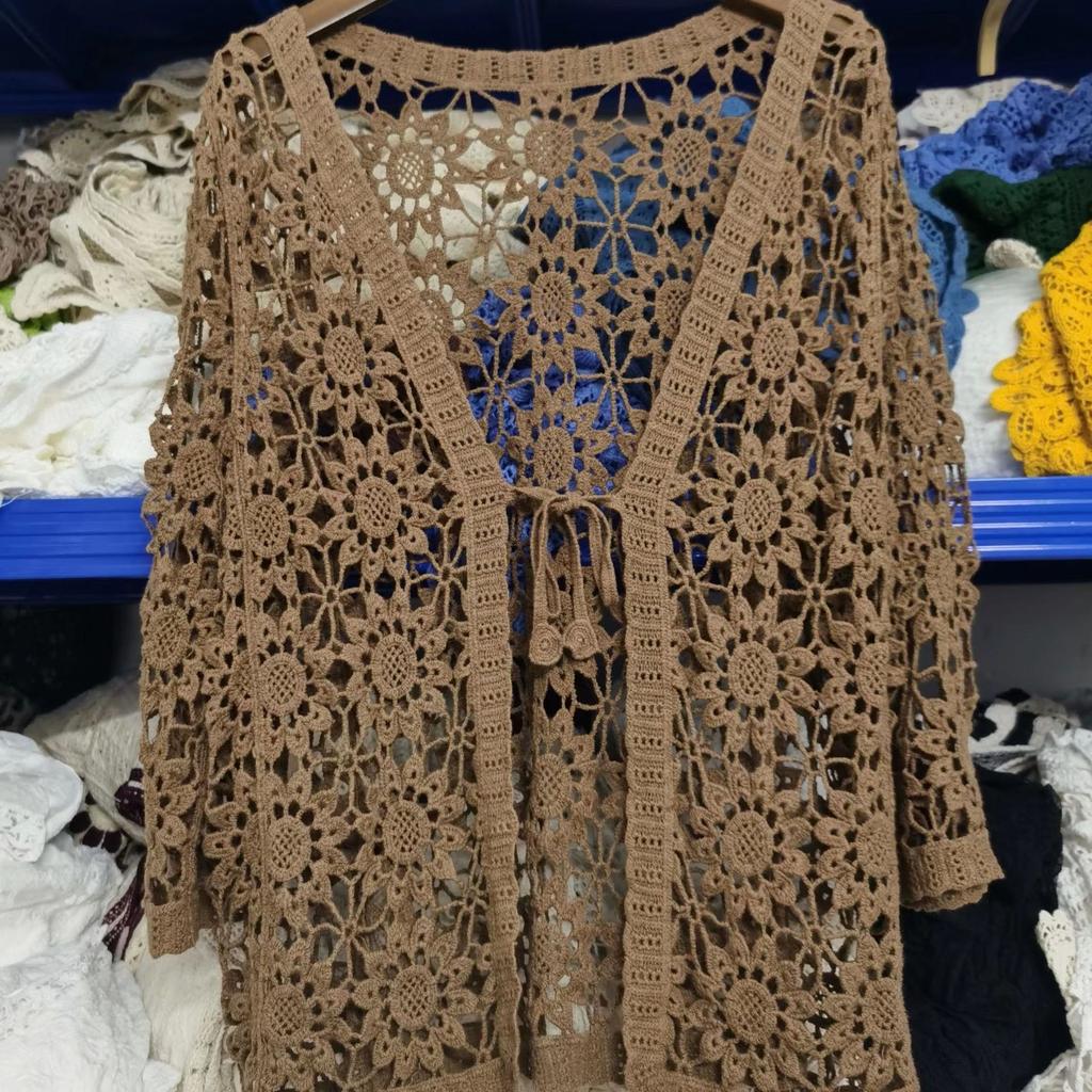 Sexy Hollow Lace Sunscreen Cardigan Sweater Women Wide Loose Air Conditioning Knitted Sweater Thin Section Female Spring Autumn