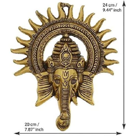 Metal Ganesha Idol for Home Decor with Surya Chakra - Ganeshji Ganpati Decoration Items Wall Hangings Lucky Fengshui - Decorative Gifts