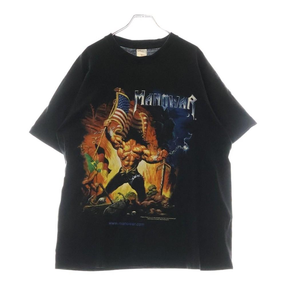ВИНТАЖНАЯ МУЖСКАЯ ФУТБОЛКА MANOWAR WARRIOR OF THE WORLD С ДВУСТОРОННИМ ПРИНТОМ Короткий рукав Б/У b00b4 Унисекс Футболка