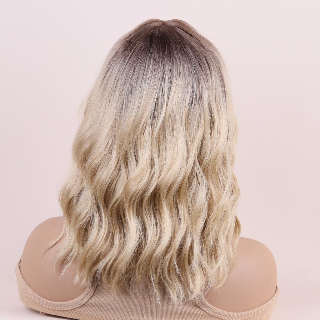 Pink Blond Dark Brown Synthetic Wigs Short Wavy Bob Wigs with Bangs for Women Daily Cosplay Natural Hair Wig Heat Resistant Fiber