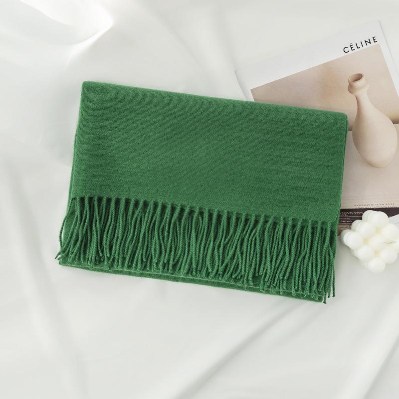 Blue Green Scarf for Girls with A Sense of Atmosphere In Winter Versatile Solid Color Long Scarf Imitation Cashmere Tassel Shawl Scarf Cold Color