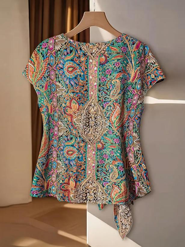 Летний топ с V-образным вырезом и завязками, с узором пейсли: Европейская и американская мода