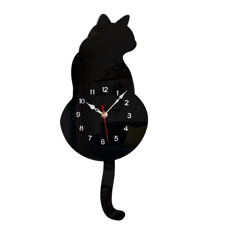 Wall Clock Creative DIY Cat Acrylic Wall Clock with Swing Tail Pendulum for Living Room Bedroom Kitchen Home Décor
