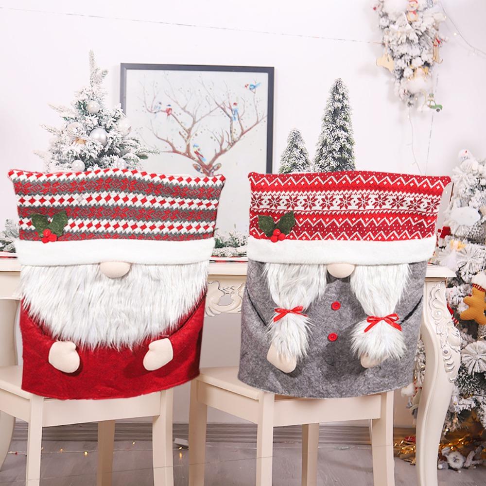 Cartoon Christmas Chair Cover Exquisite Dinner Chair Back Decor Faceless Stool Cover Couple