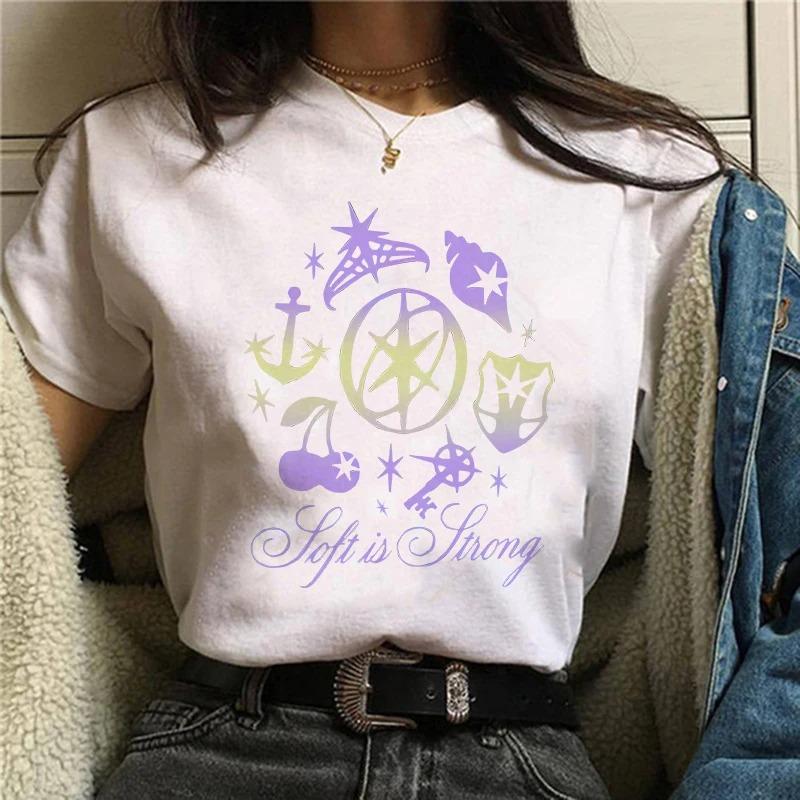 Womens Katseye Print Casual T Shirt Gothic Y2k Tshirt Women Korean Style Graphic Tee Tops Crew Neck Short Sleeve Tshirt Clothes