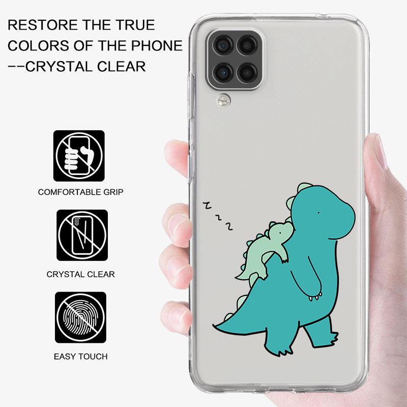 Прозрачный чехол для Samsung Galaxy A52 A12 A51 A32 A21s A71 A32 A22 50 A70 A31 A72 5G, чехол для телефона, милый чехол с маленьким динозавром