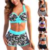 Women's Fashion Split High Waist Printed Bikini With Bra Pads And No Steel Bra Swimsuit
