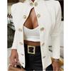 New Autumn Women's Stand Collar Cropped Jacket, Metal Button Decor Slim Fit Short Coat, Knit Texture Casual Outerwear For Daily Street Fashion Outfits