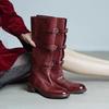 Ботинки до щиколотки женские в британском стиле ретро на толстом каблуке из вымытой лошадиной кожи красные merard рыцарские ботинки высокие ботинки-локомотивы