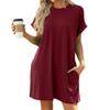 Женское модное однотонное платье свободного кроя с круглым вырезом и короткими рукавами