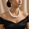3 pcs/set Simulated Pearl Necklace Earrings Set Exaggerated Chunky Beads Necklace  Gifting