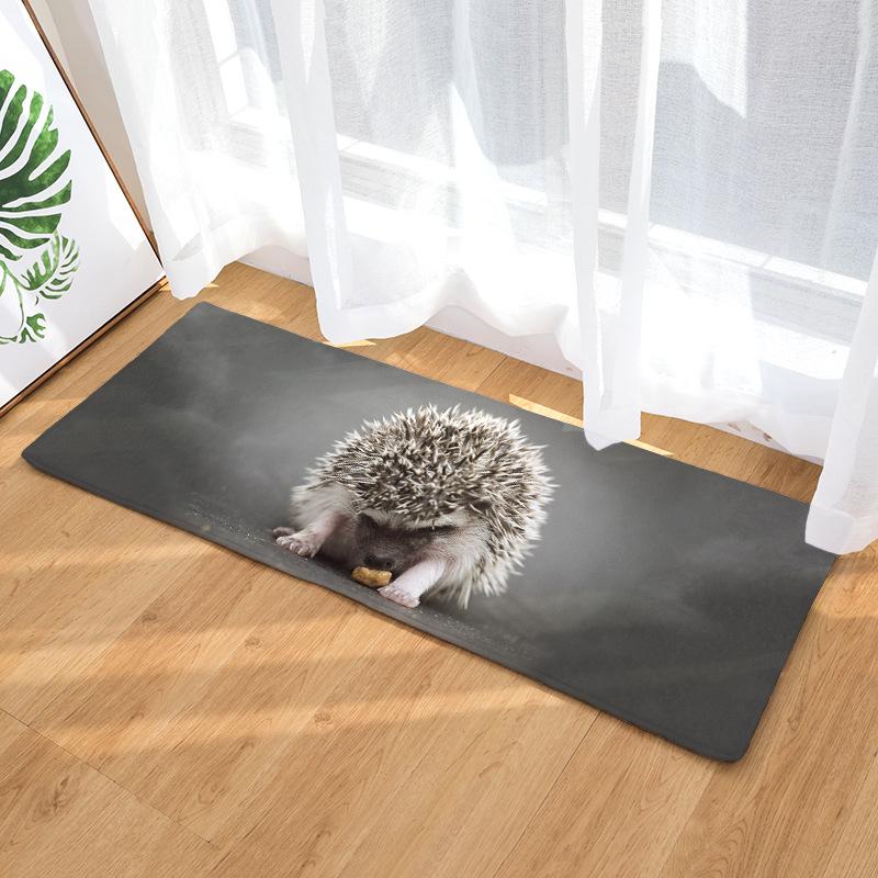 Flannel Long Floor Mat Door Mat Heat Transfer Printing Hedgehog Kitchen Bathroom Water-Absorbing Non-Slip Mat Carpet