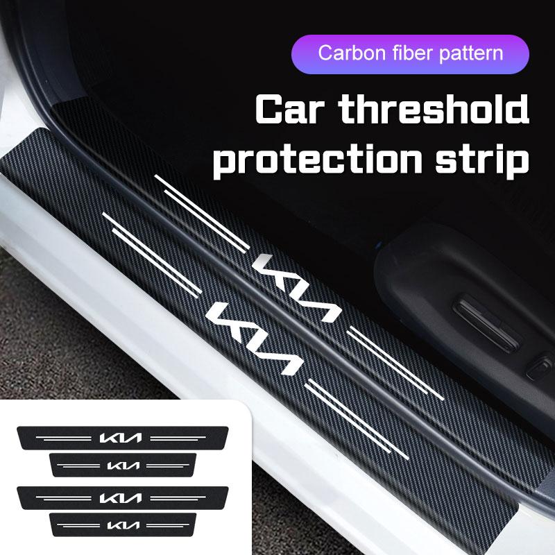 Car Door Sill Sticker Accessories for KIA RIO K2 K3 K5 GTline Sportege Picanto Optima Soul Carbon Fiber Leather Protector Film