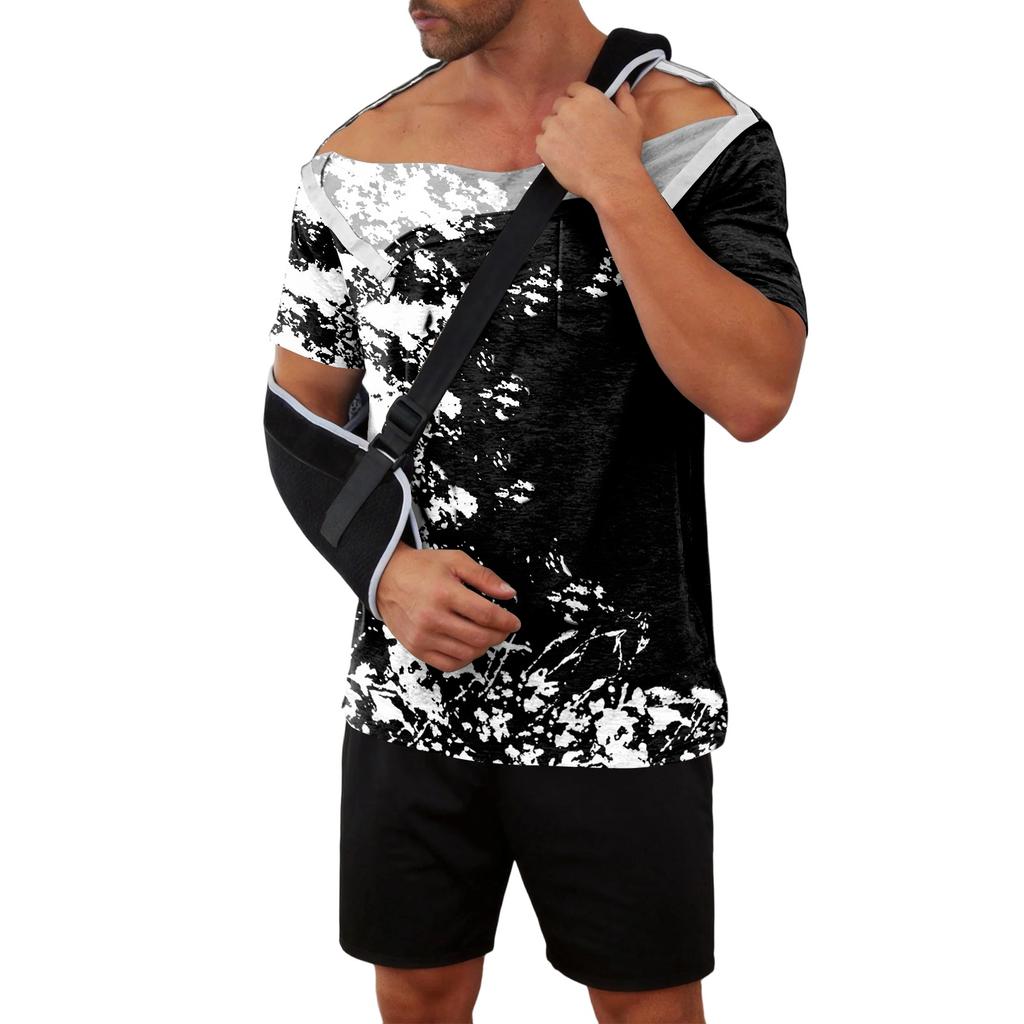 Men's Tie Dye Printed Recovery Shirt Away Short Sleeve Full Front Button Adaptive Design Top