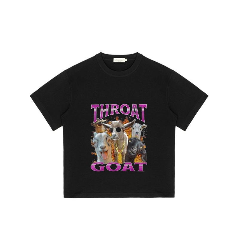 Black T Shirt with Throat Goat Graphic Print and Goats Pattern for Casual Wear