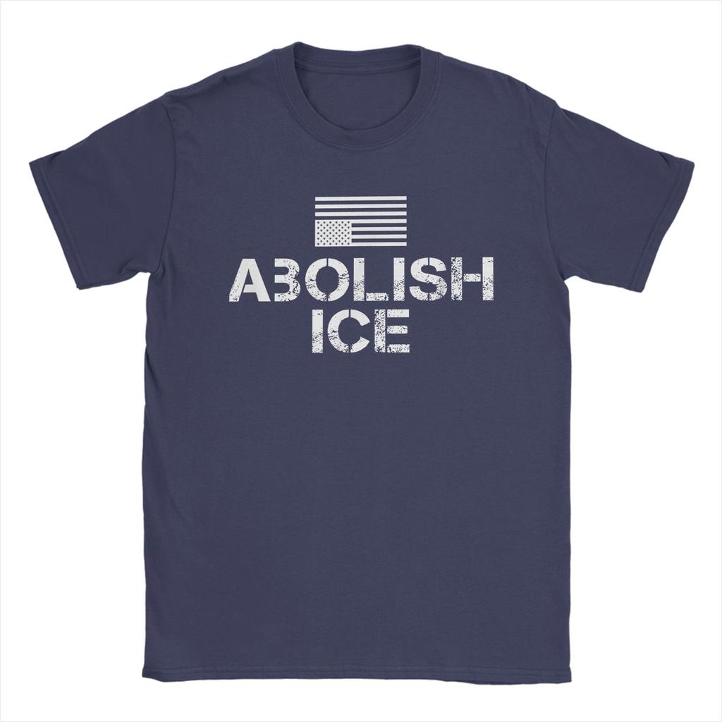 Abolish ICE America in Distress Inverted American Flag T Shirts Men Cotton Vintage TShirt Crewneck Tees Short Sleeve Clothing