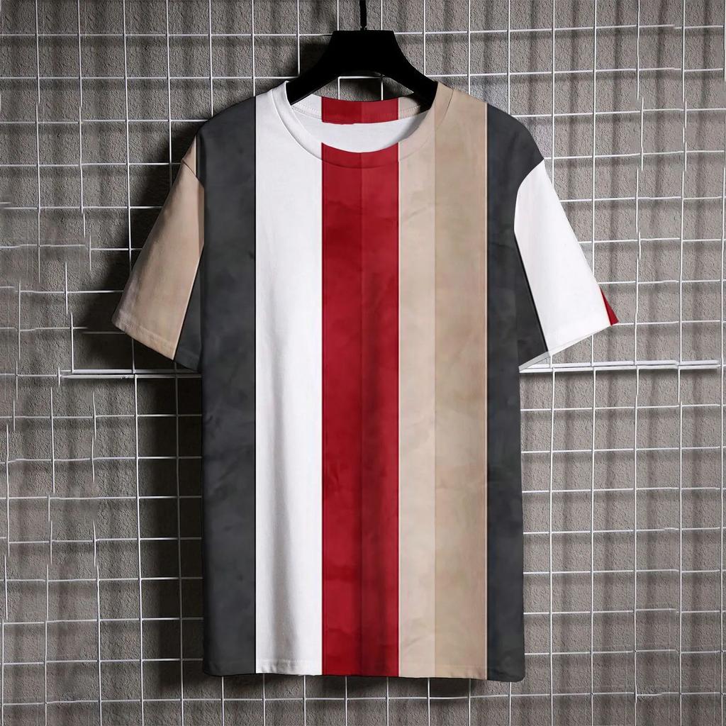 Летняя мужская футболка с коротким рукавом в винтажном полосатом 3D-принте, повседневная уличная одежда с круглым вырезом, топы больших размеров, футболки, размер XXS-6XL