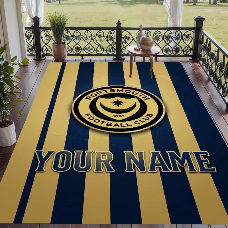 Custom Text Printed Rug Portsmouth FC Non Slip Floor Carpet For Home Room Decor