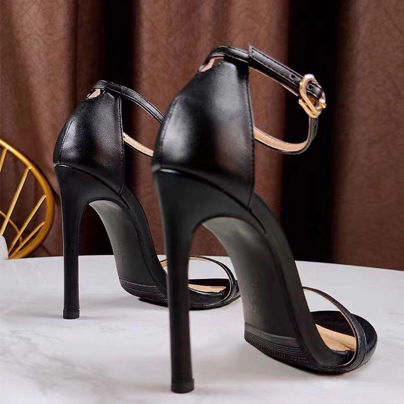 High Heels Black Professional Women's Stiletto 9CM Versatile Fashion Open-toe One-word Belt Sandals Women's Ins Tide 2025 Summer Models