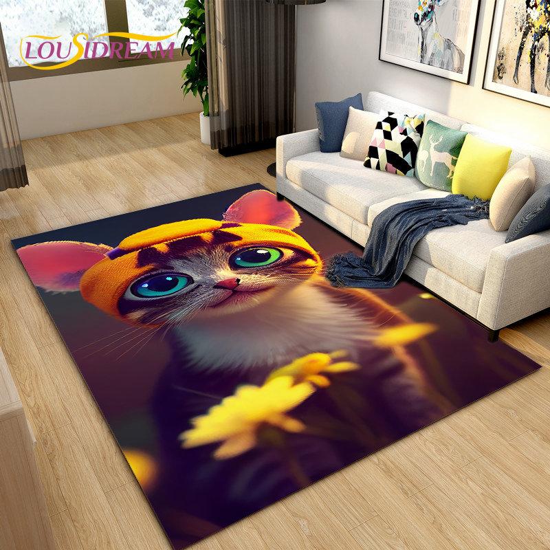 3D мультяшный ковер с милым котом, ковер для дома, гостиной, детской спальни, дивана, коврик для двери, декор, кухонный нескользящий коврик