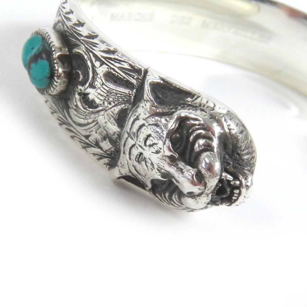 Great GUCCI Bangle Cat head Double G Le Marche des Merveilles Silver Turquoise Red Used