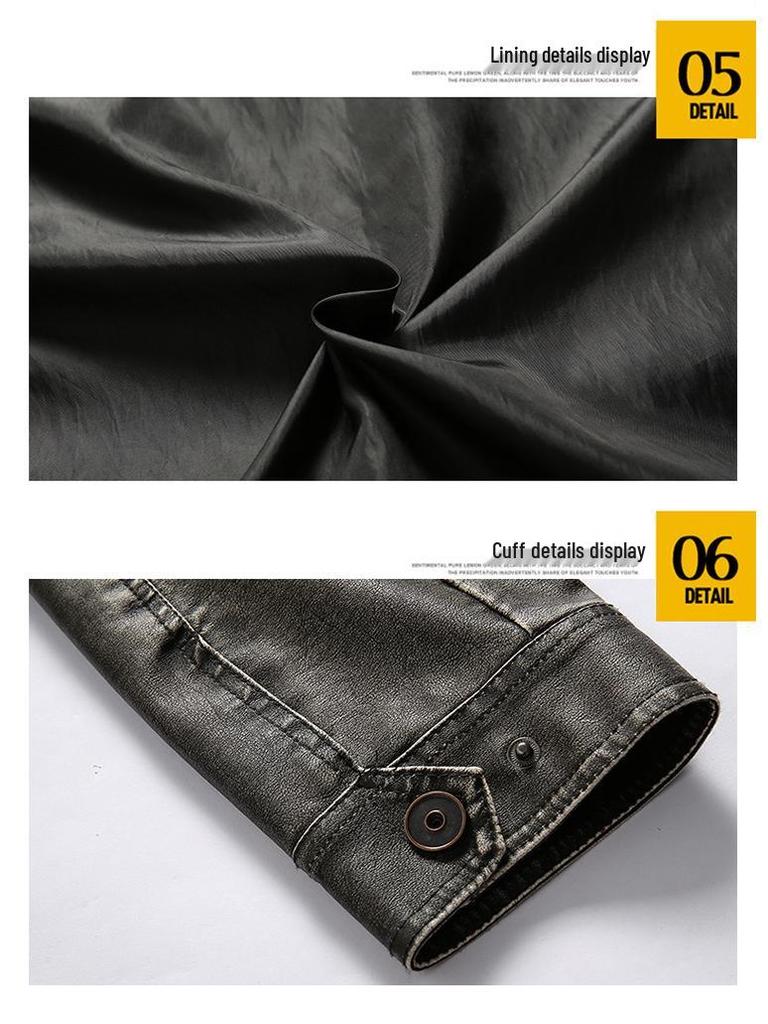 Black Youth Leather Jacket with Stand-up Collar & Side Seam Pockets