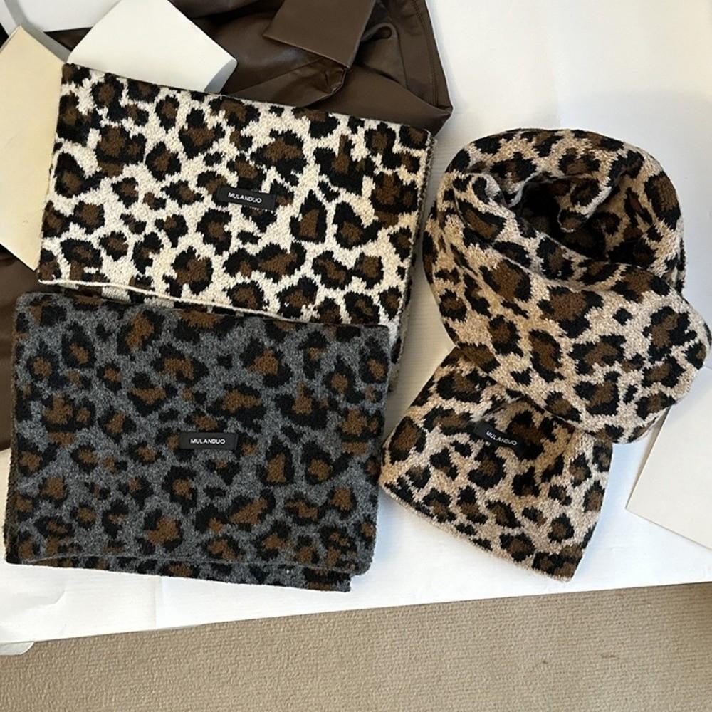 Lightweight Imitation Wool Scarf Korean Style Winter Shawl Fashion Leopard Print Scarf  Gift