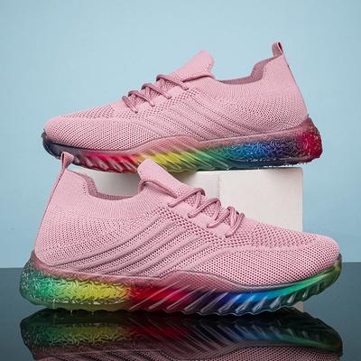 Модные женские сетчатые кроссовки с разноцветной подошвой, новые летние дышащие повседневные туфли, женская обувь для ходьбы на платформе, спортивная обувь для тенниса