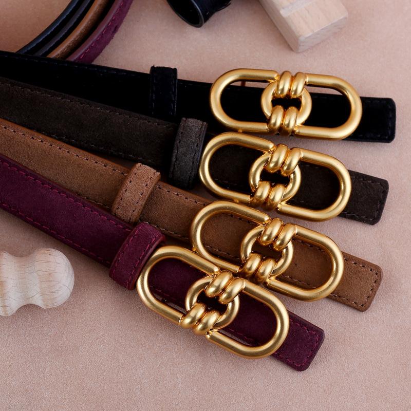 Women S Thin Suede Leather Belt Versatile For Dress Suit Pants